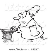 Vector of a Cartoon Grumpy Woman Grocery Shopping - Coloring Page Outline by Toonaday