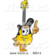 Vector of a Cartoon Guitar Mascot Pointing Finger up by Mascot Junction