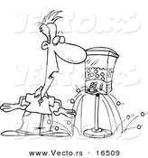 Vector of a Cartoon Gumball Machine Dropping Gum on the Floor by a Man - Outlined Coloring Page Drawing by Toonaday