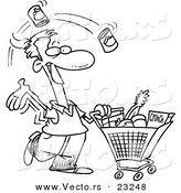 Vector of a Cartoon Guy Grocery Shopping - Coloring Page Outline by Toonaday