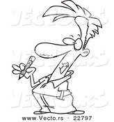 Vector of a Cartoon Guy Holding a Pencil - Coloring Page Outline by Toonaday