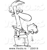 Vector of a Cartoon Guy Reaching into His Piggy Bank - Coloring Page Outline by Toonaday