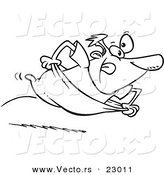 Vector of a Cartoon Guy Sack Racing - Coloring Page Outline by Toonaday