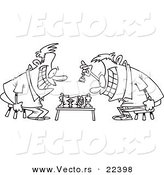 Vector of a Cartoon Guys Playing Chess - Coloring Page Outline by Toonaday