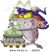 Vector of a Cartoon Halloween Witch Toad Mixing Stew Potion over Fire by Toonaday