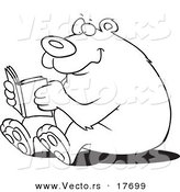 Vector of a Cartoon Happy Bear Reading - Coloring Page Outline by Toonaday