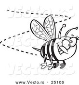 Vector of a Cartoon Happy Bee Buzzing Around - Coloring Page Outline by Toonaday
