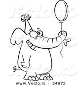 Vector of a Cartoon Happy Birthday Elephant Holding a Balloon - Outlined Coloring Page by Toonaday