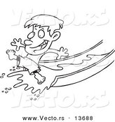 Vector of a Cartoon Happy Boy on a Water Slide - Coloring Page Outline by Toonaday