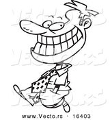 Vector of a Cartoon Happy Businessman Walking and Grinning - Outlined Coloring Page Drawing by Toonaday