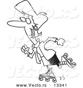 Vector of a Cartoon Happy Businesswoman Rollerblading - Coloring Page Outline by Toonaday