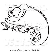 Vector of a Cartoon Happy Chameleon Lizard - Outlined Coloring Page by Toonaday