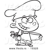 Vector of a Cartoon Happy Chef Boy Holding a Mixing Bowl - Coloring Page Outline by Toonaday