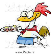 Vector of a Cartoon Happy Chicken Carrying a Plate of Eggs and Bacon by Toonaday