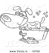Vector of a Cartoon Happy Dog Bathing in a Tub - Coloring Page Outline by Toonaday