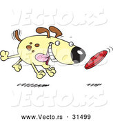 Vector of a Cartoon Happy Dog Fetching a Disc by Toonaday