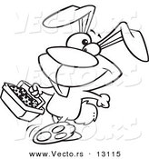 Vector of a Cartoon Happy Easter Bunny Carrying a Basket of Eggs - Outlined Coloring Page by Toonaday