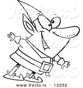 Vector of a Cartoon Happy Elf Leaning - Coloring Page Outline by Toonaday