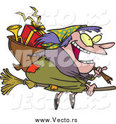 Vector of a Cartoon Happy Fat Befana Witch Flying with Gifts by Toonaday