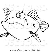 Vector of a Cartoon Happy Fish - Outlined Coloring Page by Toonaday