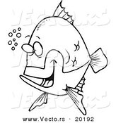 Vector of a Cartoon Happy Fish with Bubbles - Outlined Coloring Page by Toonaday