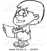 Vector of a Cartoon Happy Girl Holding a Report - Outlined Coloring Page by Toonaday