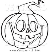 Vector of a Cartoon Happy Jackolantern - Outlined Coloring Page by Toonaday