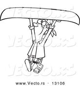 Vector of a Cartoon Happy Man Carrying a Canoe Above His Head - Outlined Coloring Page by Toonaday