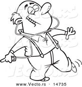 Vector of a Cartoon Happy Man Dancing and Listening to Music on an Mp3 Player - Coloring Page Outline by Toonaday