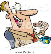 Vector of a Cartoon Happy Man Eating a Donut by Toonaday