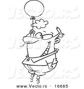 Vector of a Cartoon Happy Man Floating with a Balloon - Outlined Coloring Page Drawing by Toonaday