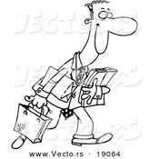 Vector of a Cartoon Happy Man Shopping - Outlined Coloring Page by Toonaday