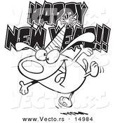 Vector of a Cartoon Happy New Year Dog - Coloring Page Outline by Toonaday
