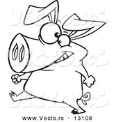 Vector of a Cartoon Happy Pig Walking Upright - Outlined Coloring Page by Toonaday