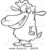 Vector of a Cartoon Happy Sheep - Outlined Coloring Page by Toonaday