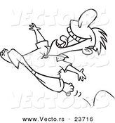Vector of a Cartoon Happy Springy Man Running Barefoot - Coloring Page Outline by Toonaday