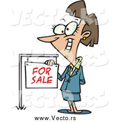 Vector of a Cartoon Happy White Brunette Female Realtor by a for Sale Sign by Toonaday