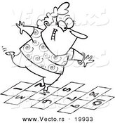 Vector of a Cartoon Happy Woman Playing Hopscotch - Outlined Coloring Page by Toonaday