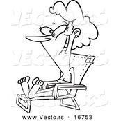 Vector of a Cartoon Happy Woman Sun Bathing in a Beach Chair - Coloring Page Outline by Toonaday