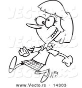 Vector of a Cartoon Happy Woman Walking - Coloring Page Outline by Toonaday