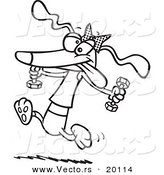 Vector of a Cartoon Healthy Dog Running with Dumbbells - Outlined Coloring Page by Toonaday
