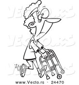 Vector of a Cartoon Healthy Granny Exercising with Her Walker - Outlined Coloring Page by Toonaday