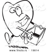 Vector of a Cartoon Heart Carrying a Donations Box - Outlined Coloring Page by Toonaday
