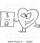 Vector of a Cartoon Heart Holding an I Love You Sign - Outlined Coloring Page by Toonaday