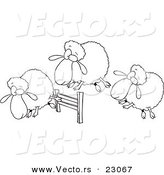 Vector of a Cartoon Herd of Sheep Leaping a Fence - Coloring Page Outline by Toonaday