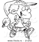 Vector of a Cartoon Hiking Boy with Camping Gear - Coloring Page Outline by Toonaday