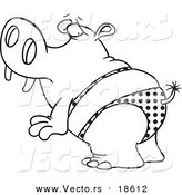 Vector of a Cartoon Hippo in a Polka Dot Bikini - Outlined Coloring Page by Toonaday