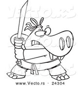 Vector of a Cartoon Hippo Ninja Black and White Outline - Outlined Coloring Page by Toonaday