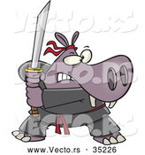 Vector of a Cartoon Hippo Ninja with a Sword by Toonaday