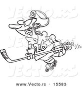 Vector of a Cartoon Hockey Player Skating - Coloring Page Outline by Toonaday